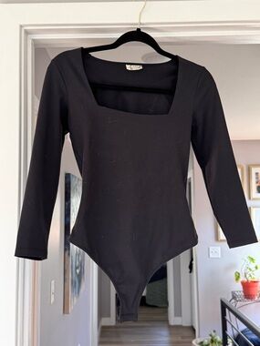 Free People Black Square-Neck Long Sleeve Bodysuit
